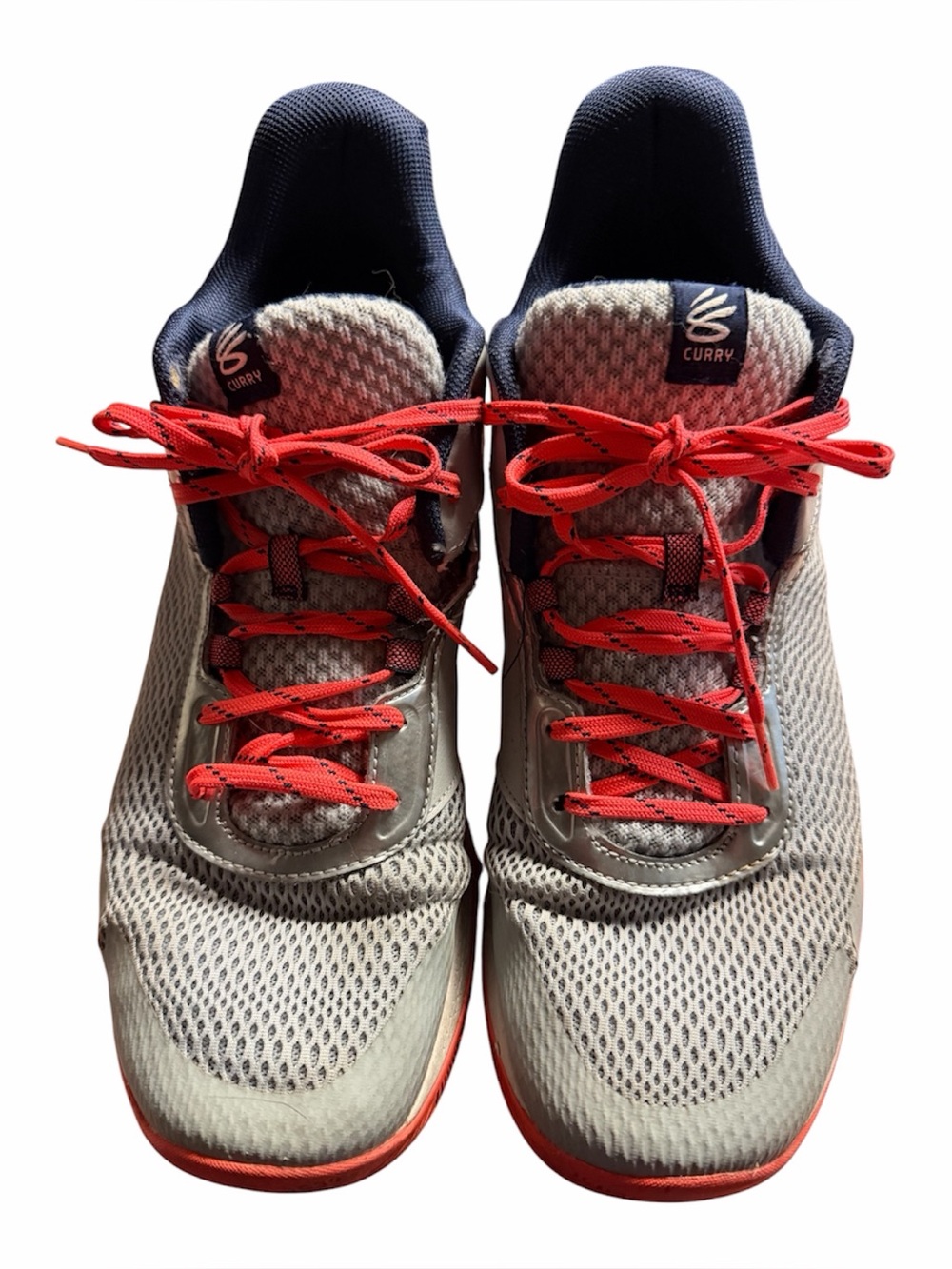 Under Armour Curry Men's Athletic Shoes in Light Gray with Red Accents